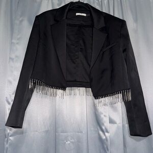 Alice + Olivia Black Blazer with Fringe Detail